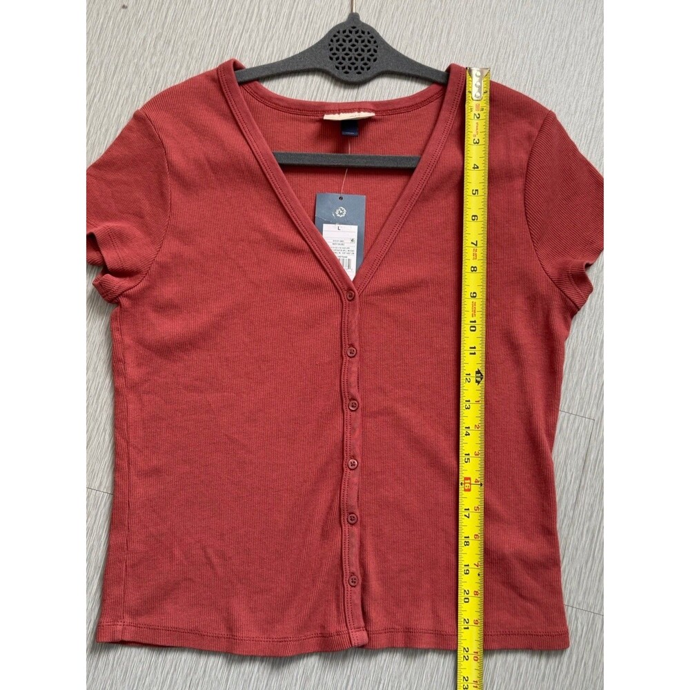 Universal Thread Ribbed Button Front Short Sleeve Top Rust Large NWT - Picture 7 of 9